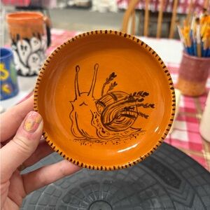 Hand-Painted Orange Ceramic Snail Dish